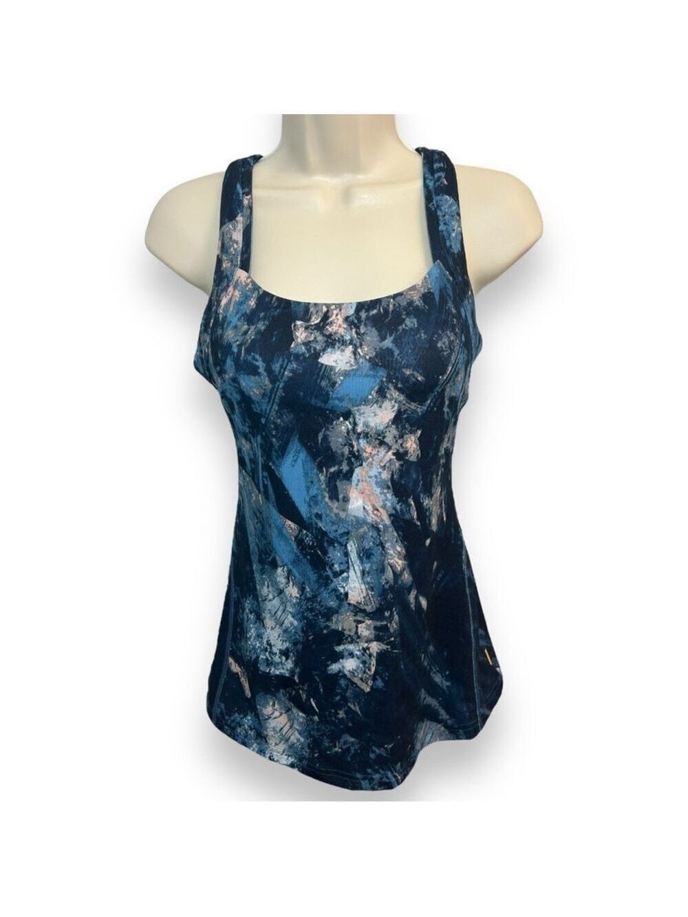 Lucy Active Women’s Built in Bra Criss Cross Tank Blue Marble Size Small - Picture 1 of 5